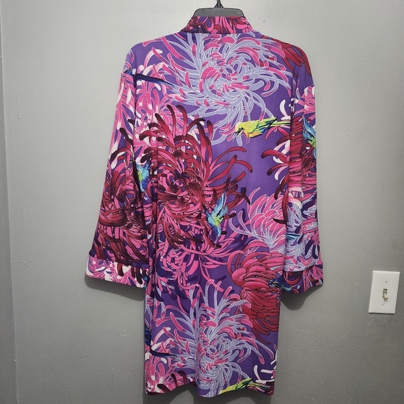 Attitudes by Renee Vibrant Pink and Purple Kimono Size XSP Novelty Brints Birds - Picture 5 of 8